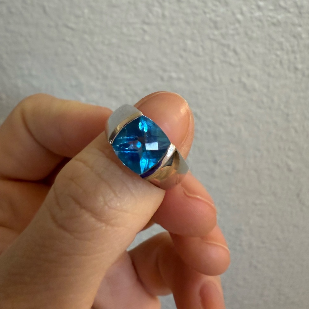 Sterling silver and Swiss blue topaz ring